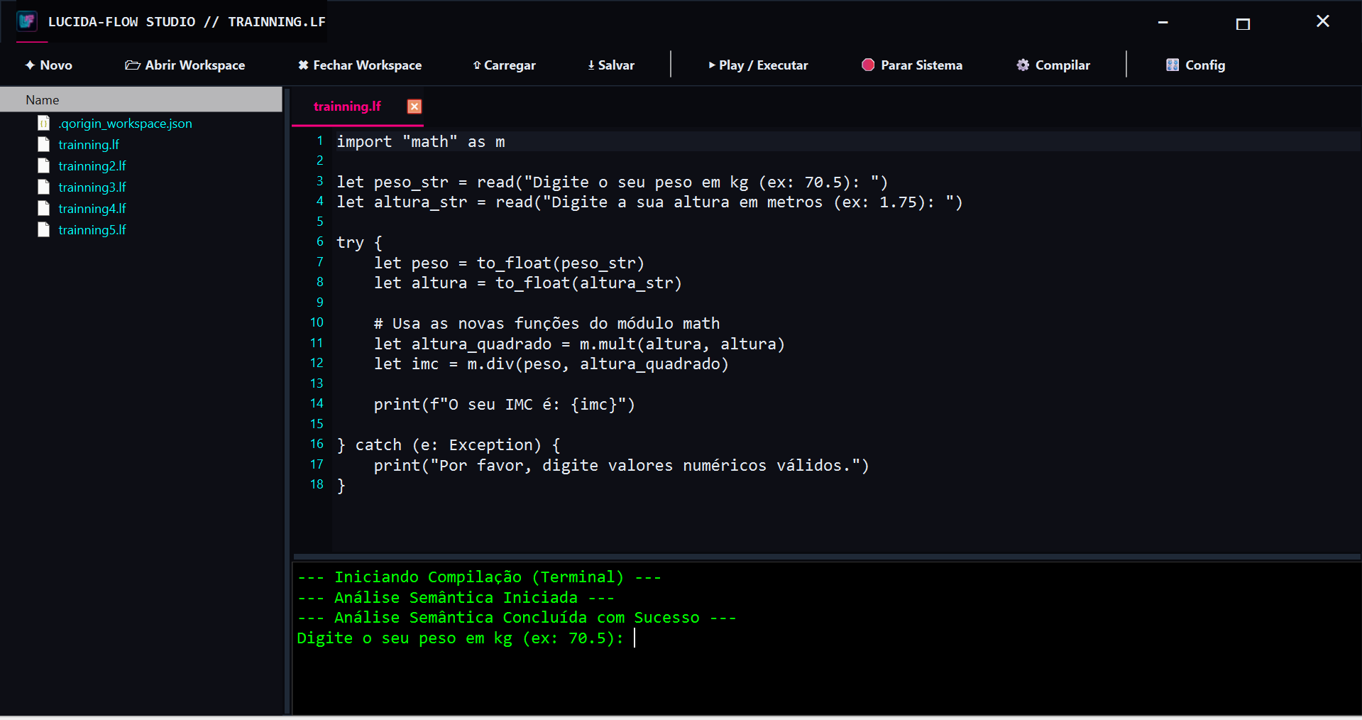 Interface do Lucida-flow Studio